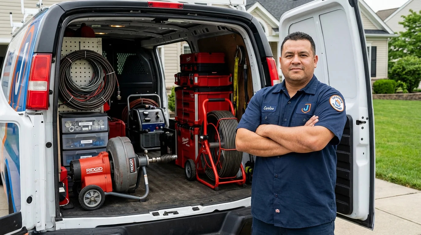Professional drain cleaning equipment and Johns Plumbing LLC plumber in Pine Level