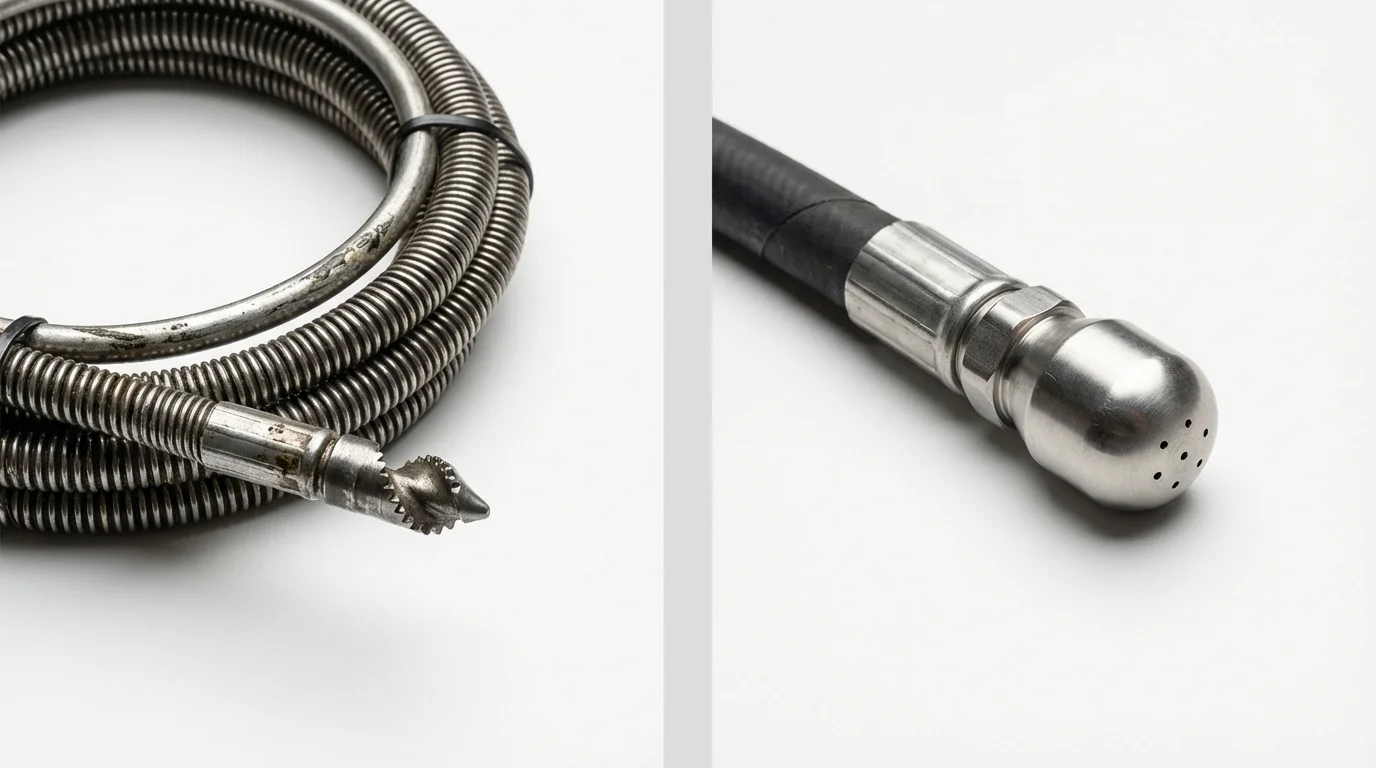 Drain snake cable and hydro jetting nozzle used for drain cleaning in Pine Level, NC