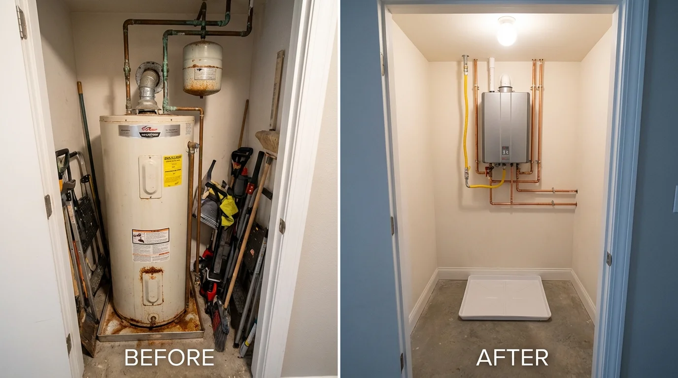 Tank water heater versus wall-mounted tankless unit comparison for Pine Level, NC homeowners