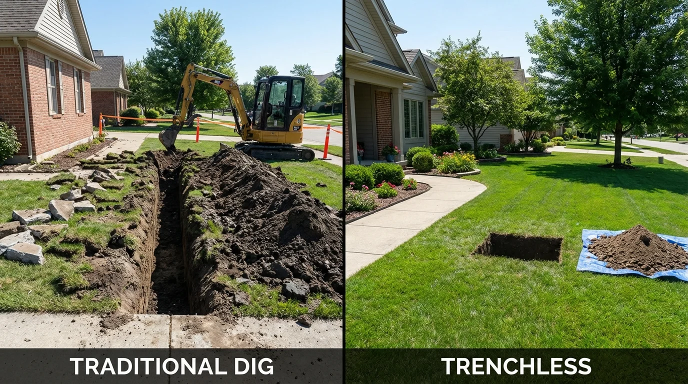 Trenchless sewer repair with minimal yard damage versus traditional excavation in Pine Level, NC